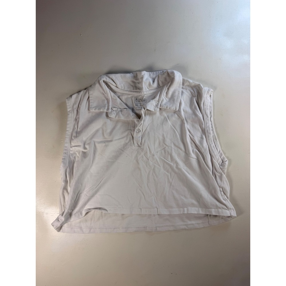 Bossi Cropped Polo Tank Women XL White Excellent Sleeveless Stretch Activewear